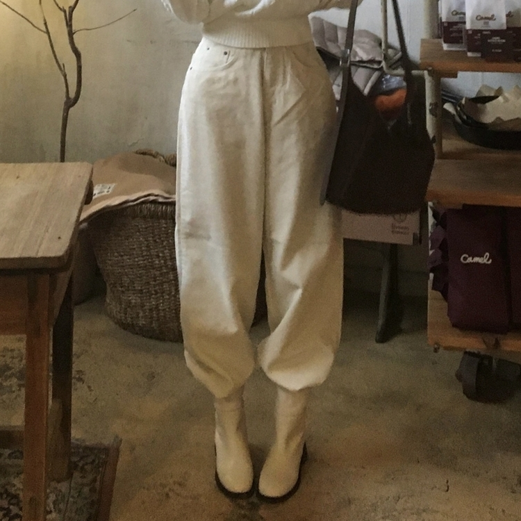 コーデュロイストリングワイドカジュアルロングパンツ