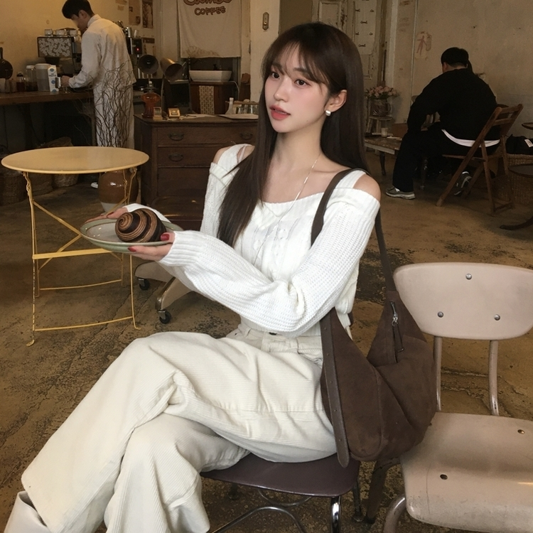 コーデュロイストリングワイドカジュアルロングパンツ
