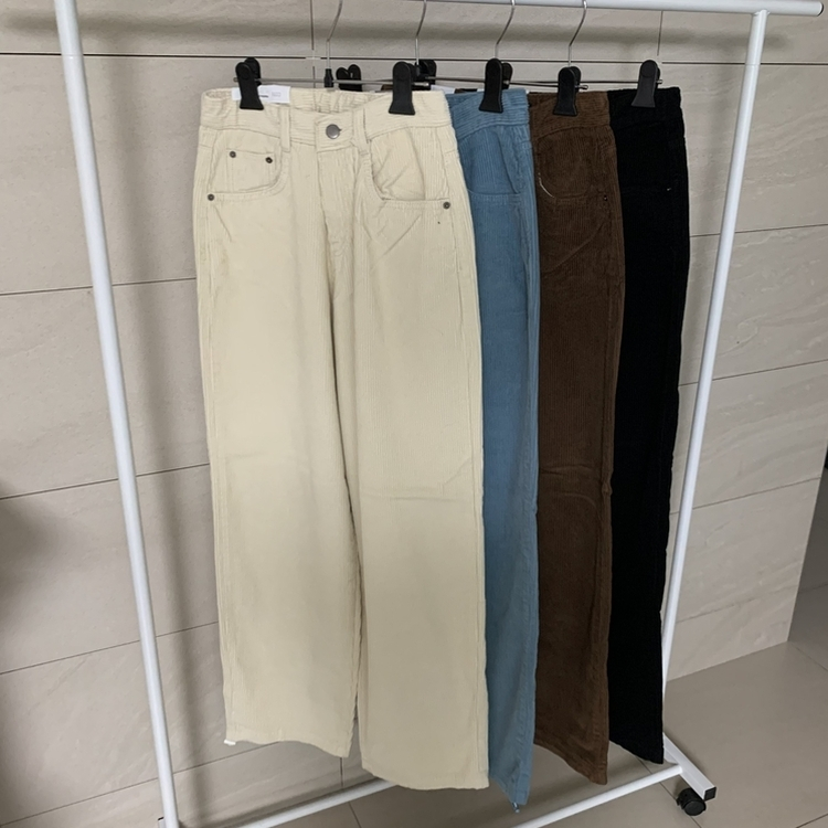 コーデュロイストリングワイドカジュアルロングパンツ