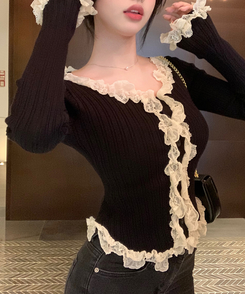 フリルレースカーディガン BLACK