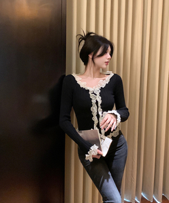 フリルレースカーディガン BLACK