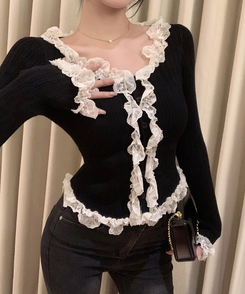 フリルレースカーディガン BLACK