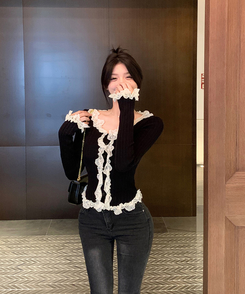 フリルレースカーディガン BLACK