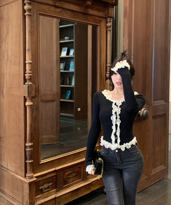 フリルレースカーディガン BLACK