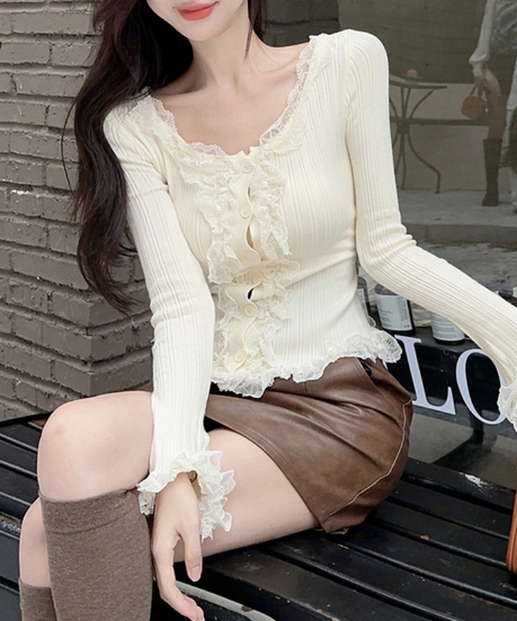 フリルレースカーディガン IVORY