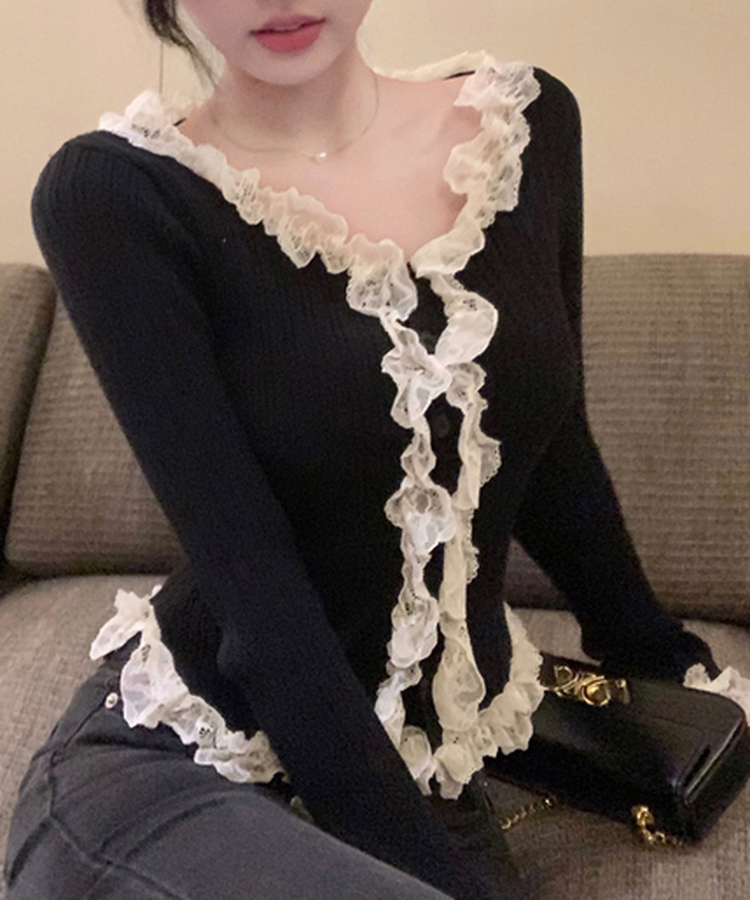 フリルレースカーディガン BLACK