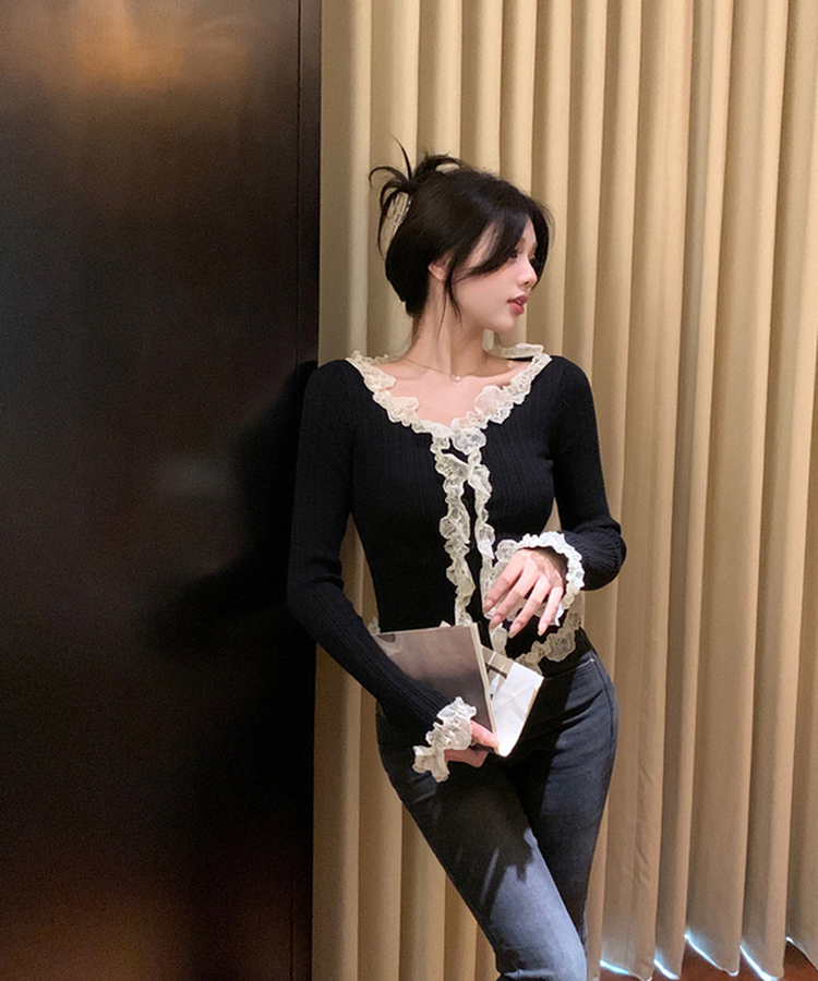 フリルレースカーディガン BLACK