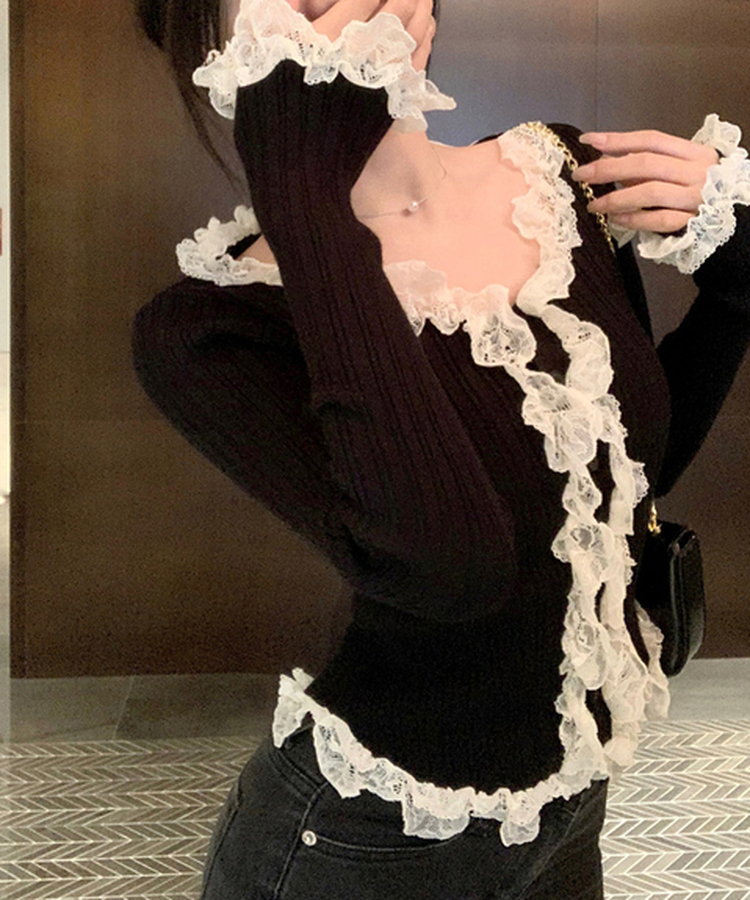 フリルレースカーディガン BLACK