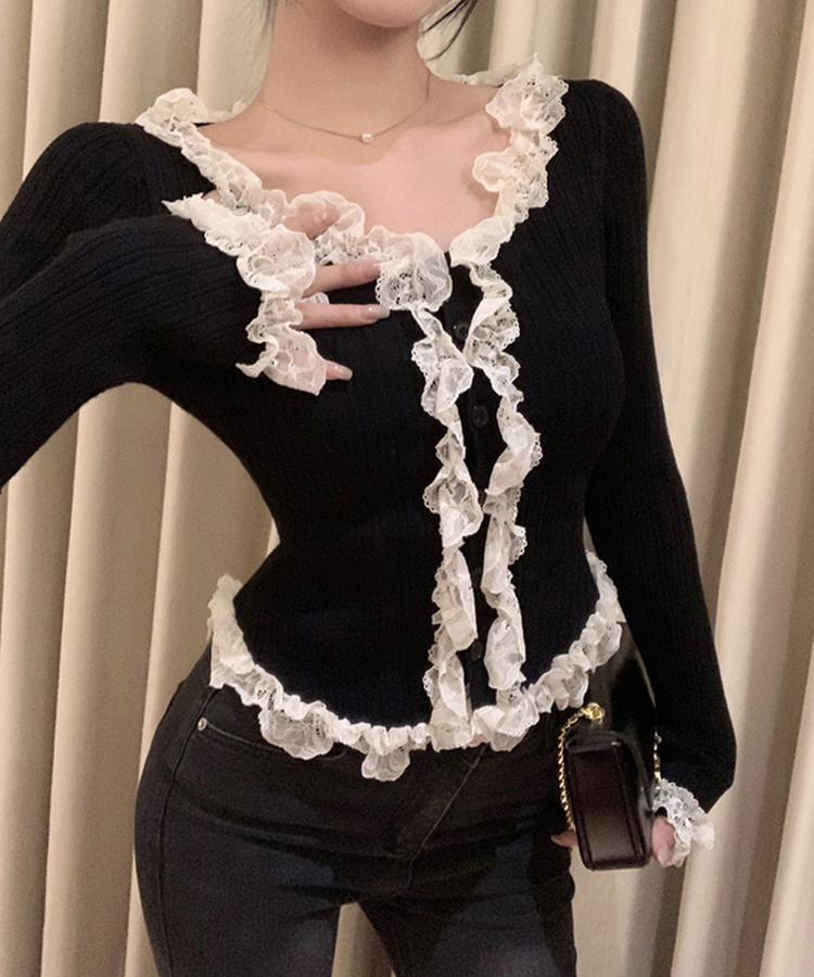 フリルレースカーディガン BLACK