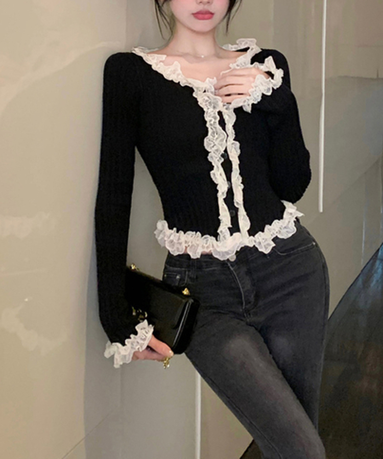 フリルレースカーディガン BLACK