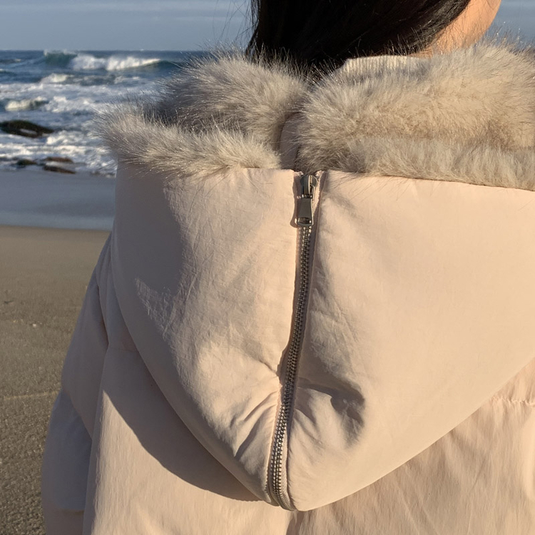 (ダックダウン/軽くて暖かい/ファーカラー&ファーフード/裾ストリング) Elaren プレミアム2WAYアシンメトリークロップパディング PINK