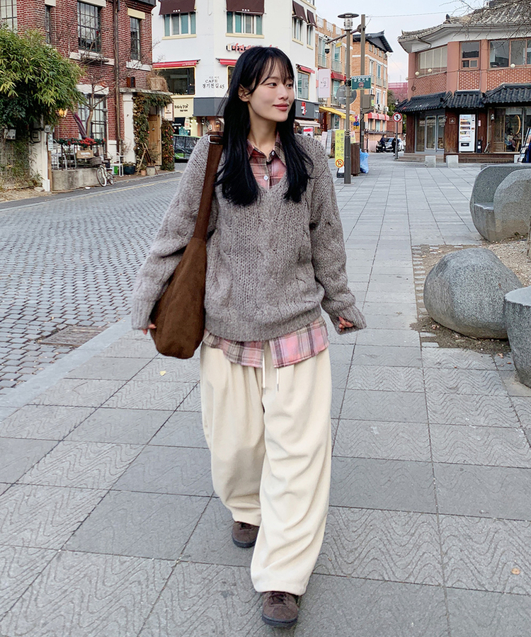 【起毛】コーデュロイツータックワイドパンツ