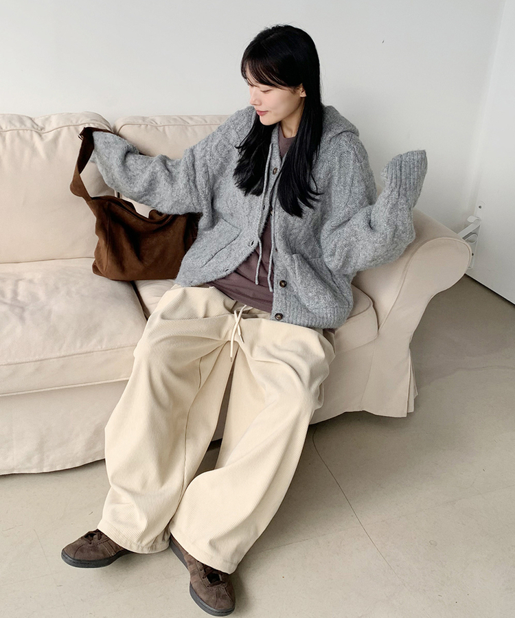 【起毛】コーデュロイツータックワイドパンツ