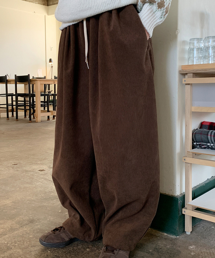 【起毛】コーデュロイツータックワイドパンツ