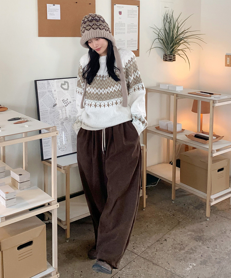 【起毛】コーデュロイツータックワイドパンツ