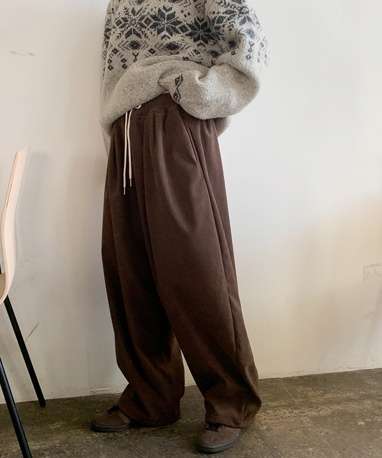 【起毛】コーデュロイツータックワイドパンツ