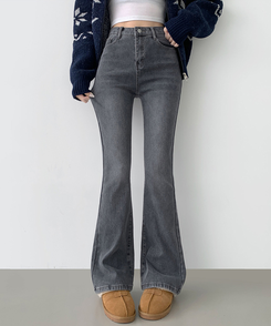 【丈別】【起毛】バンディングロングブーツカットデニムパンツ(6color) GREY