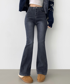 【丈別】【起毛】バンディングロングブーツカットデニムパンツ(6color) DARK DENIM