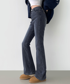 【丈別】【起毛】バンディングロングブーツカットデニムパンツ(6color) DARK DENIM