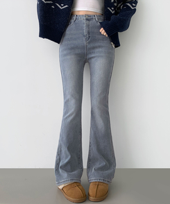 【丈別】【起毛】バンディングロングブーツカットデニムパンツ(6color) LIGHT BLUE