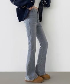 【丈別】【起毛】バンディングロングブーツカットデニムパンツ(6color) LIGHT BLUE