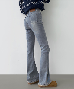 【丈別】【起毛】バンディングロングブーツカットデニムパンツ(6color) LIGHT BLUE