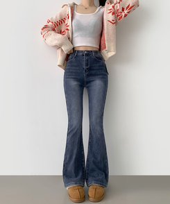 【丈別】【起毛】バンディングロングブーツカットデニムパンツ(6color) BLUE