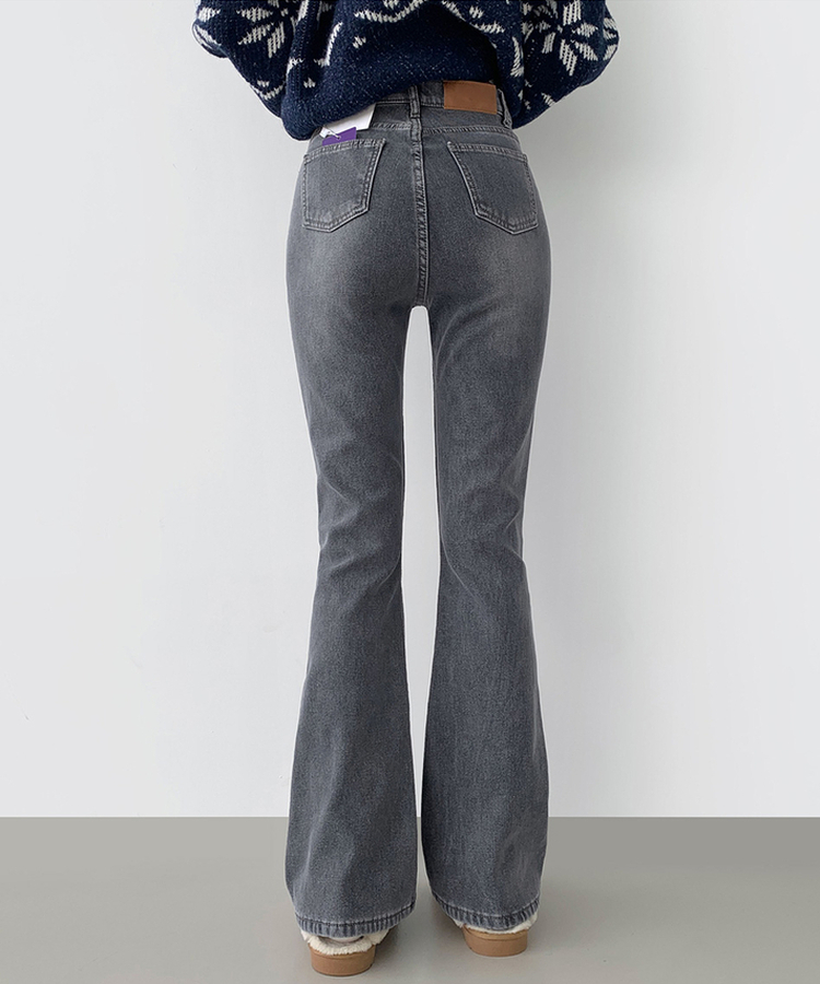 【丈別】【起毛】バンディングロングブーツカットデニムパンツ(6color) GREY