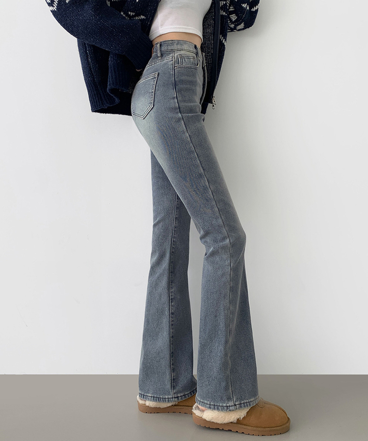 【丈別】【起毛】バンディングロングブーツカットデニムパンツ(6color) VINTAGE GREEN