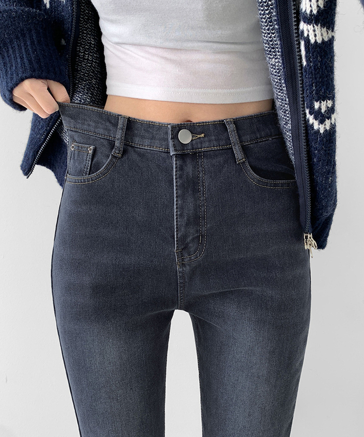 【丈別】【起毛】バンディングロングブーツカットデニムパンツ(6color) DARK DENIM