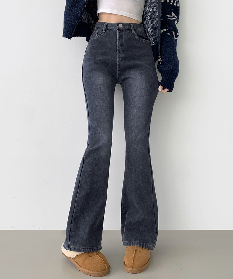 【丈別】【起毛】バンディングロングブーツカットデニムパンツ(6color) DARK DENIM