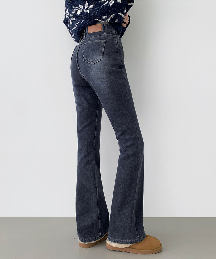 【丈別】【起毛】バンディングロングブーツカットデニムパンツ(6color) DARK DENIM