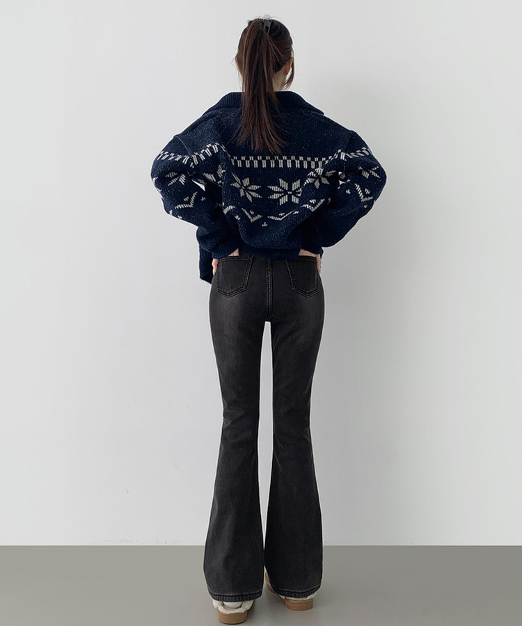 【丈別】【起毛】バンディングロングブーツカットデニムパンツ(6color) BLACK DENIM