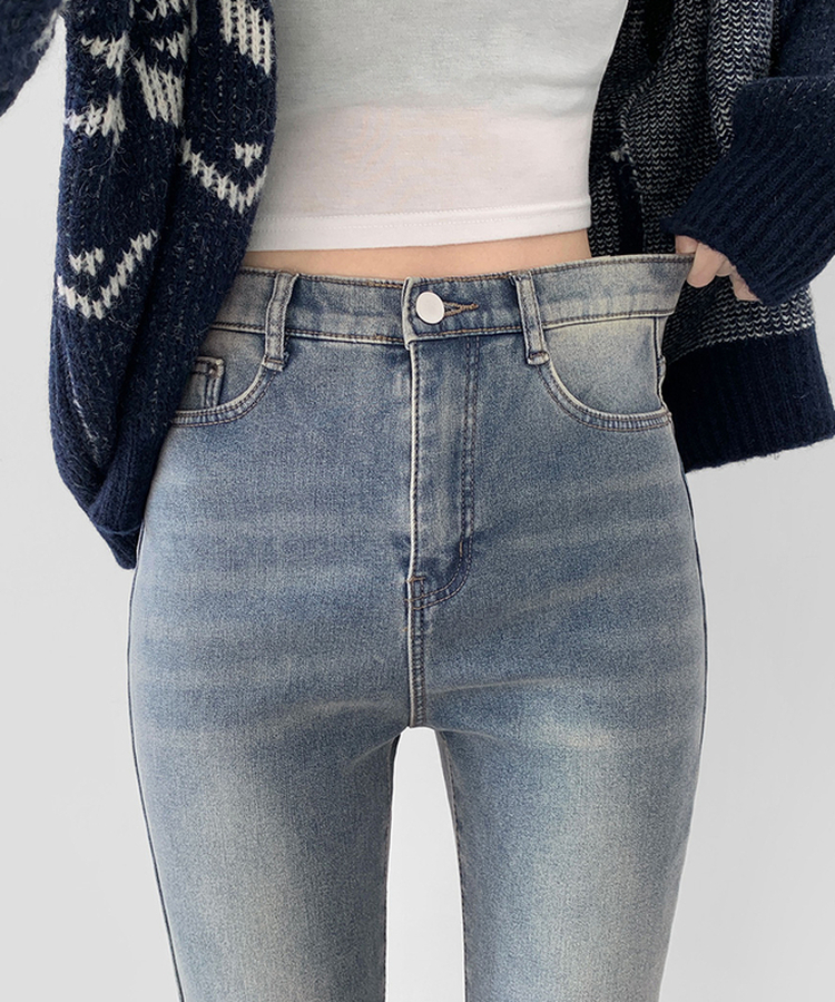 【丈別】【起毛】バンディングロングブーツカットデニムパンツ(6color) LIGHT BLUE