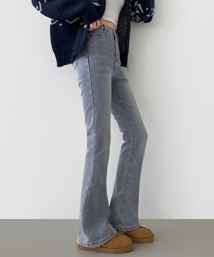 【丈別】【起毛】バンディングロングブーツカットデニムパンツ(6color) LIGHT BLUE