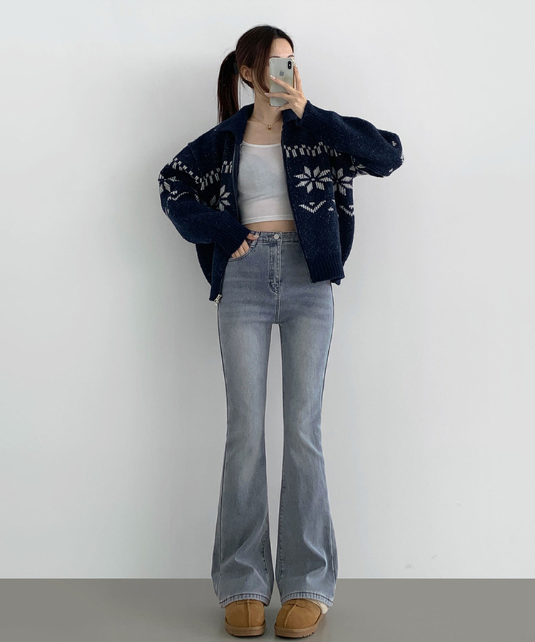 【丈別】【起毛】バンディングロングブーツカットデニムパンツ(6color) LIGHT BLUE