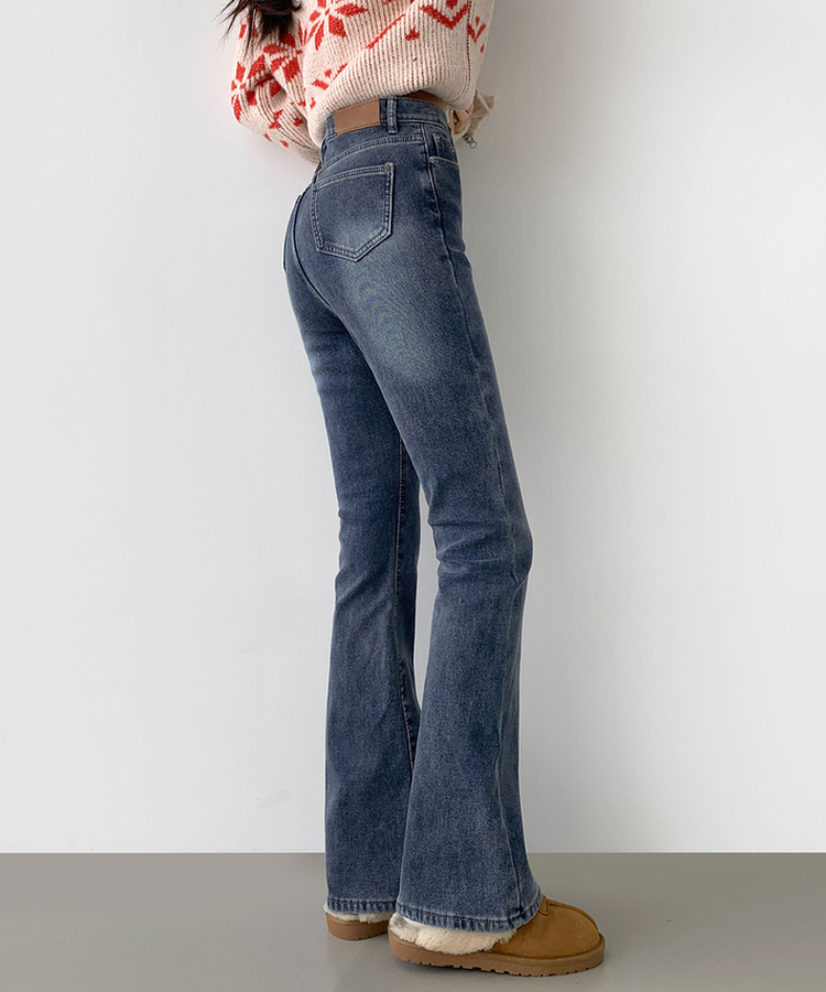 【丈別】【起毛】バンディングロングブーツカットデニムパンツ(6color) BLUE