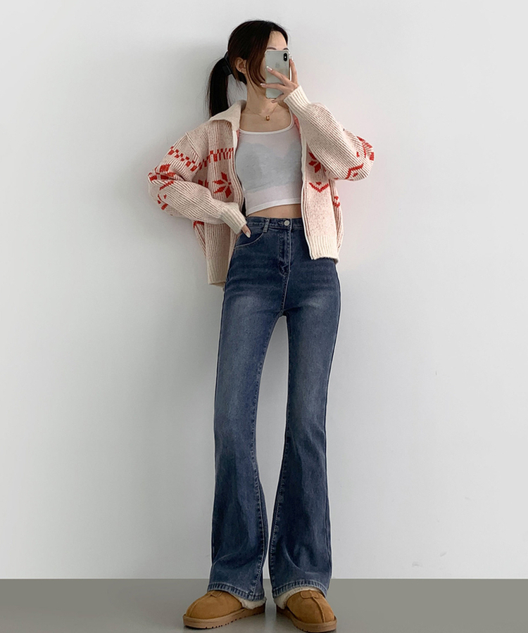 【丈別】【起毛】バンディングロングブーツカットデニムパンツ(6color) BLUE