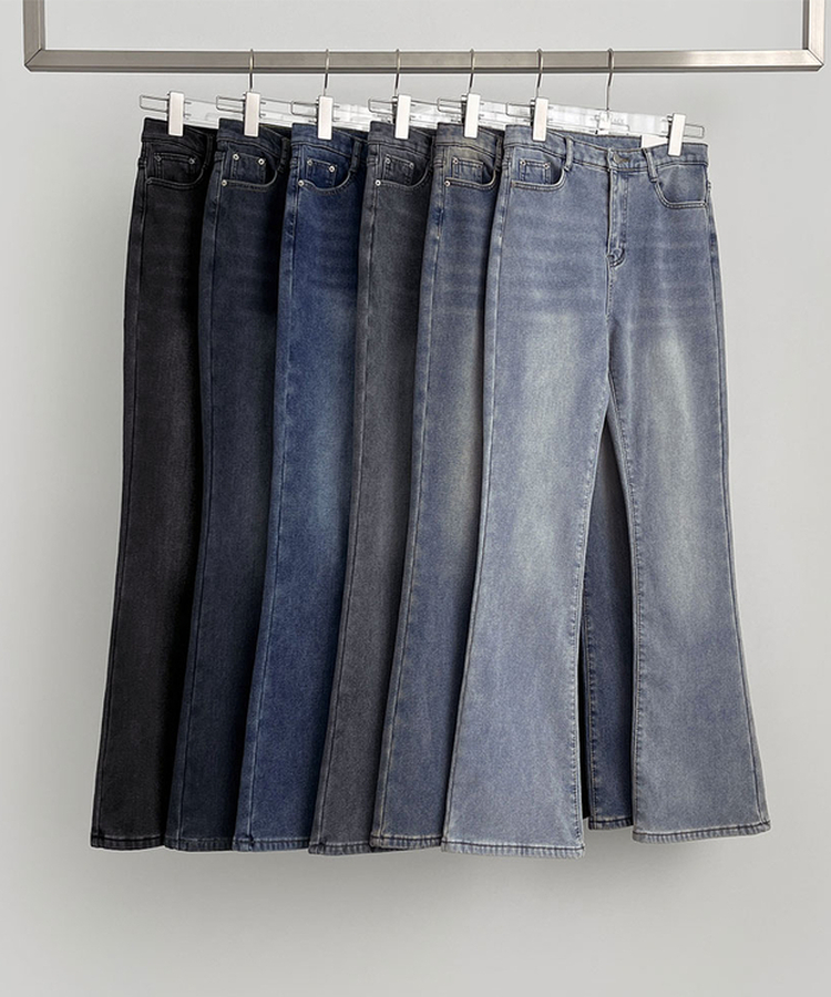 【丈別】【起毛】バンディングロングブーツカットデニムパンツ(6color)