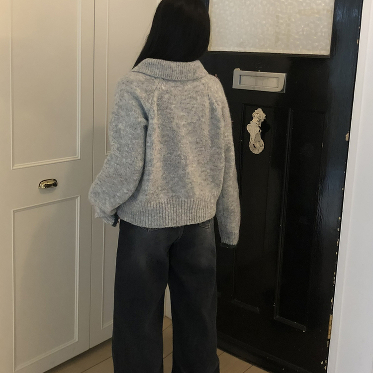 카라 배색 빈티지 버튼 단추 폭닥 가디건 4color