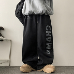 【起毛】]レタリングストリングバンディングワイドパンツ