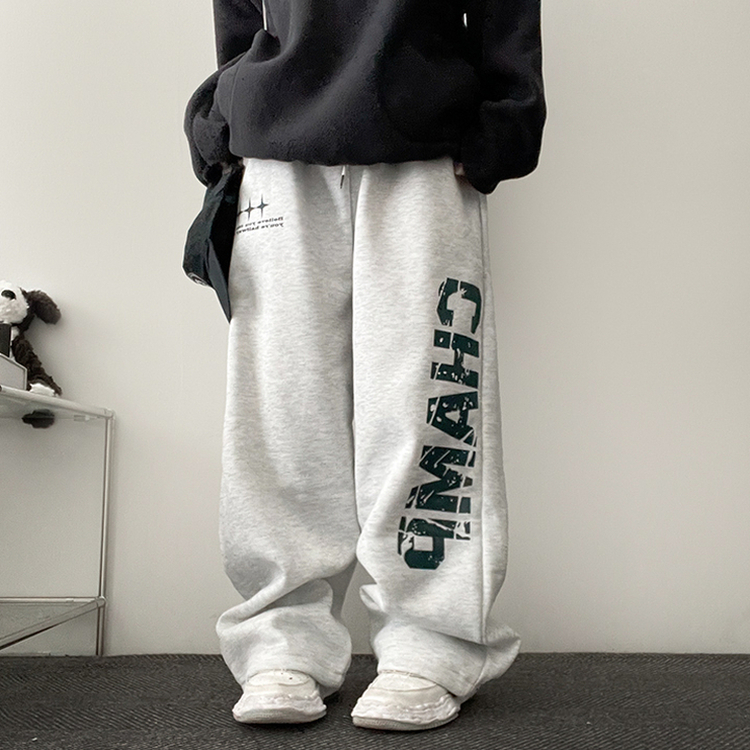 【起毛】]レタリングストリングバンディングワイドパンツ