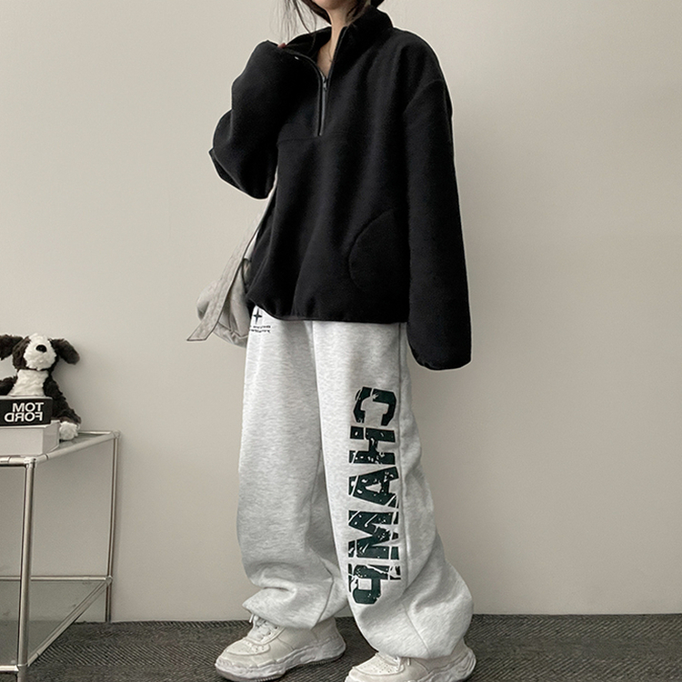 【起毛】]レタリングストリングバンディングワイドパンツ