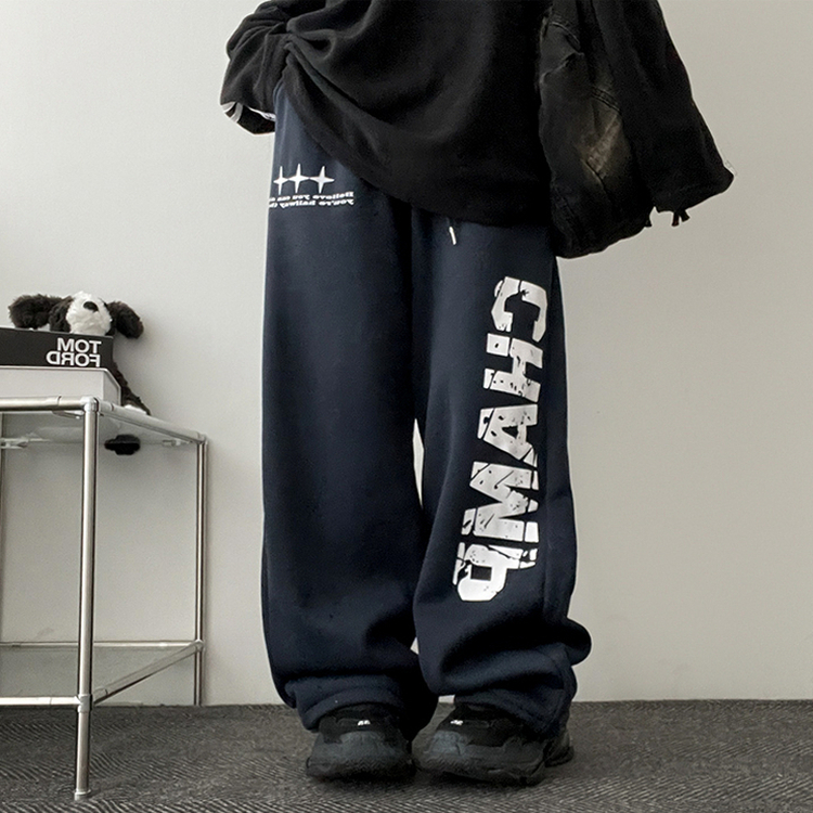 【起毛】]レタリングストリングバンディングワイドパンツ