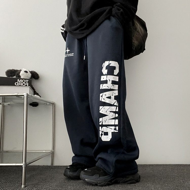 【起毛】]レタリングストリングバンディングワイドパンツ