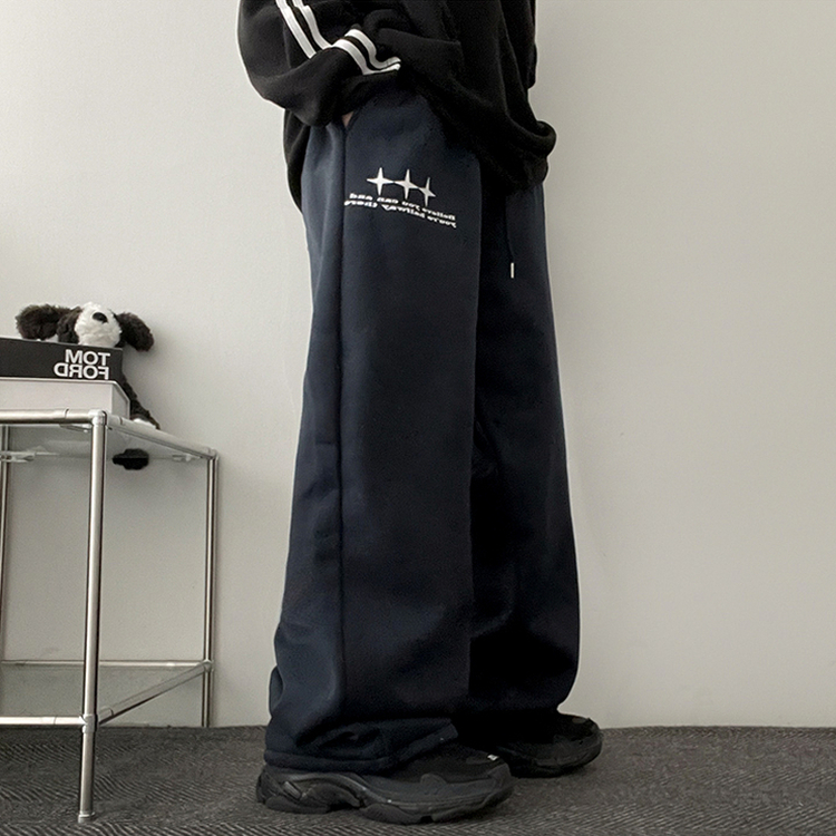 【起毛】]レタリングストリングバンディングワイドパンツ