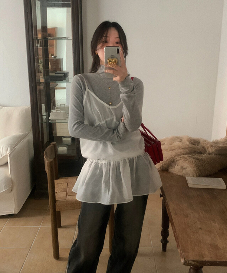 プチハイネックリブTシャツ
