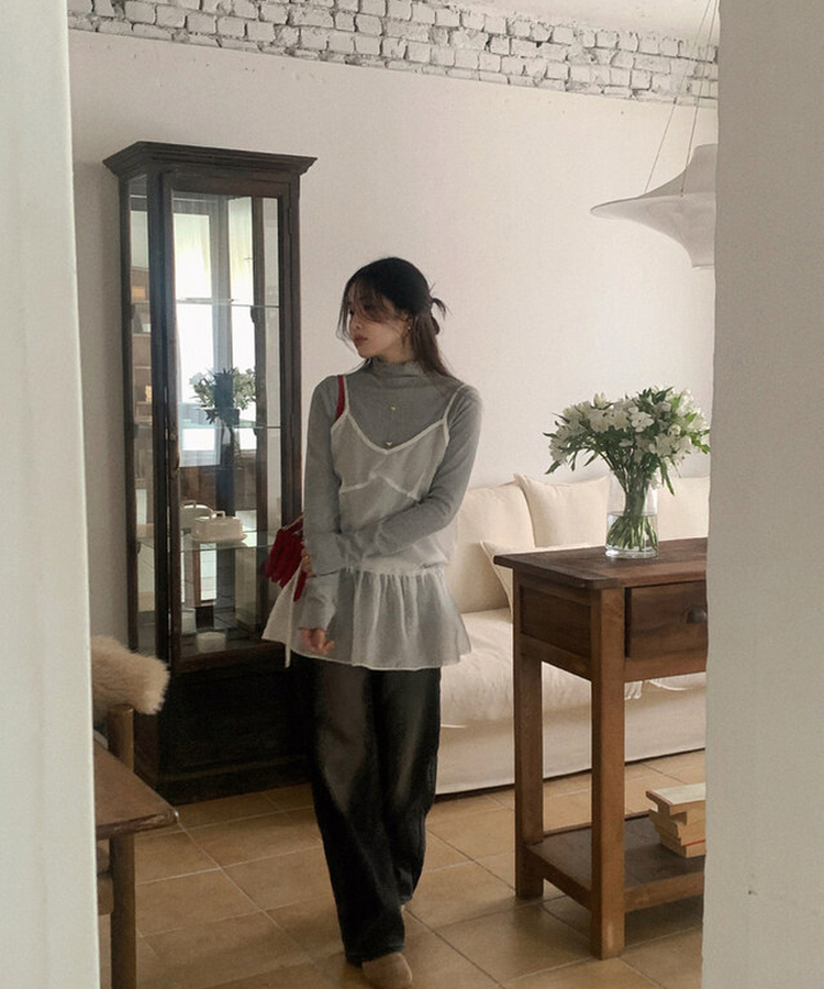プチハイネックリブTシャツ
