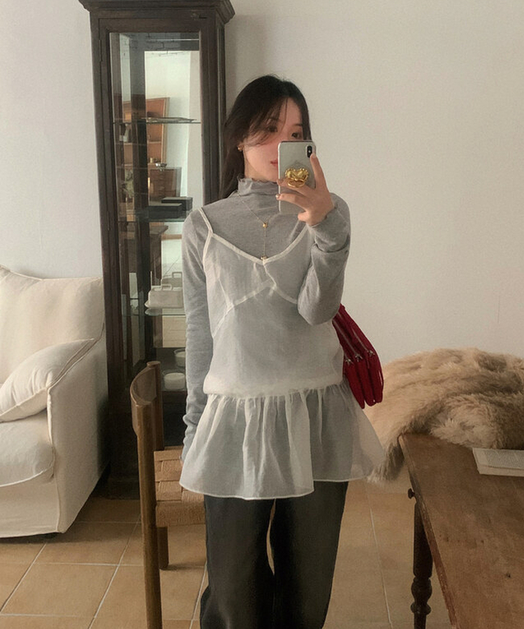 プチハイネックリブTシャツ