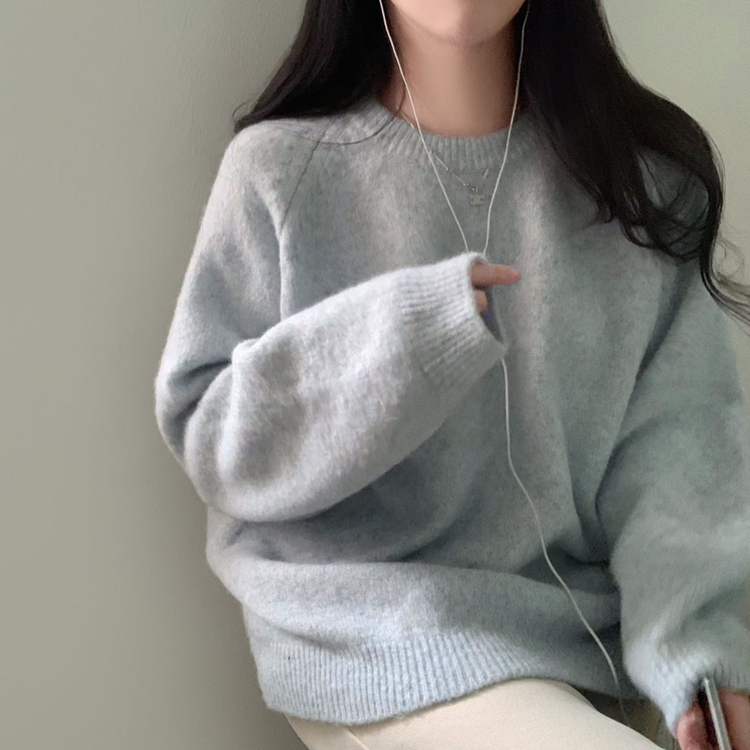 말랑콩떡 모찌 오버핏 라운드 파스텔 데일리 니트 스카이